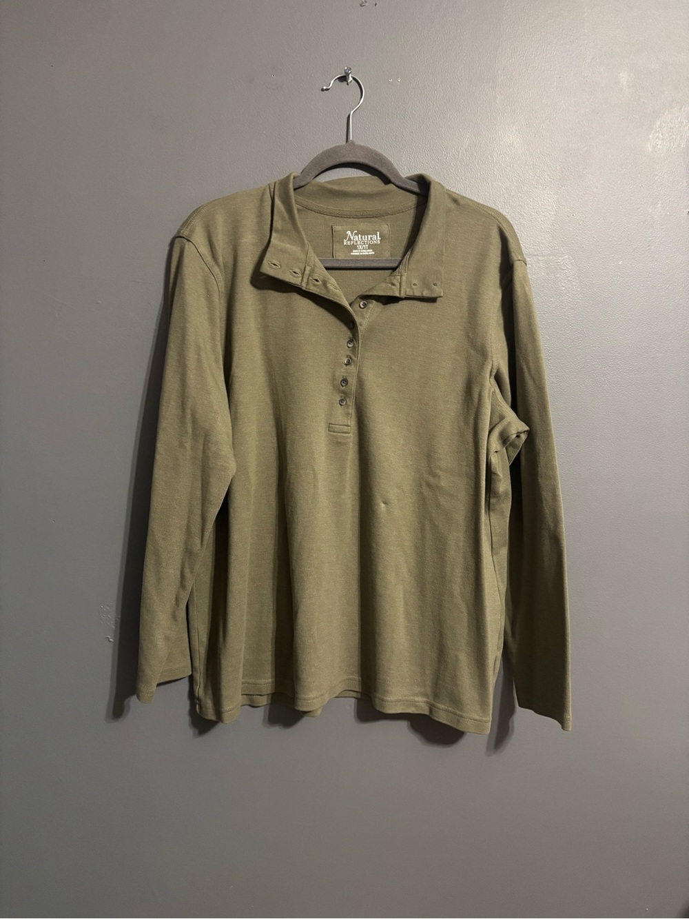Natural Reflections dark olive Green fall polo long sleeve sweater top Womens 1X
